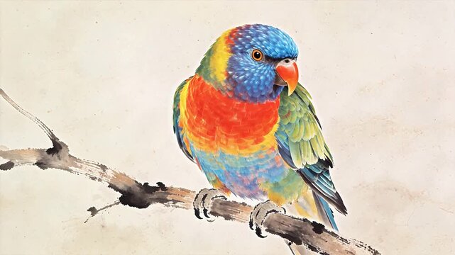 Colorful parrot perched on branch