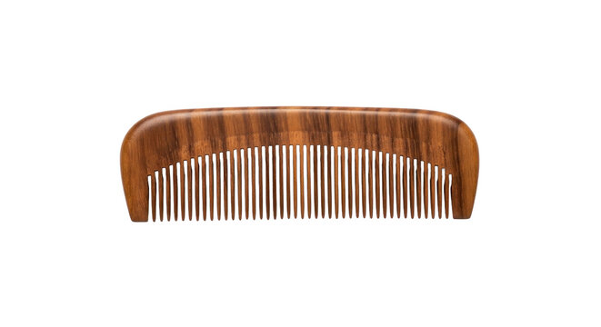 Natural Wooden Comb for Personal Care and Grooming. Photo-realistic Isolated Studio Shot of a Brown Wood Hair or Beard Comb on Transparent Background.