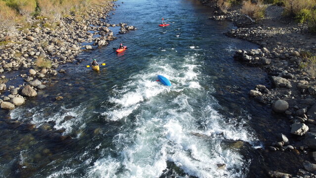 Whitewater Kayakers in Action on Alumin&eacute; River Rapids, Patagonia