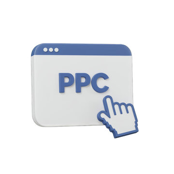 Ppc advertising icon with cursor clicking on screen isolated on transparent background