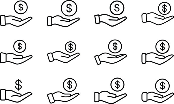 Open Hand Holding Dollar Symbol Line Art Vector Illustration