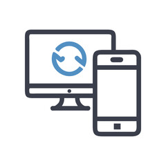 Computer and mobile phone synchronization icon on transparent background