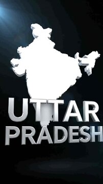 3D map of India with 'UTTAR' text on dark background