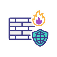 Firewall protection with globe and flame on transparent background