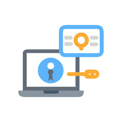 Laptop with key and security information on transparent background