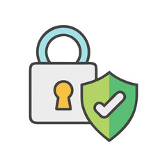 Lock and shield icon security illustration on transparent background