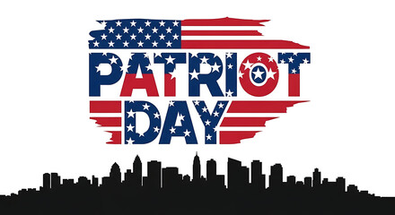 Naklejka premium Patriot day graphic with american flag and city skyline