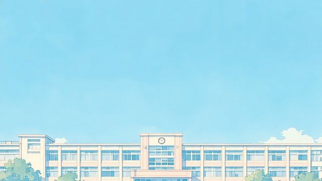 時計台のある学校校舎正面イラスト 教育イメージ