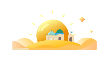 Desert oasis with mosque © Devili