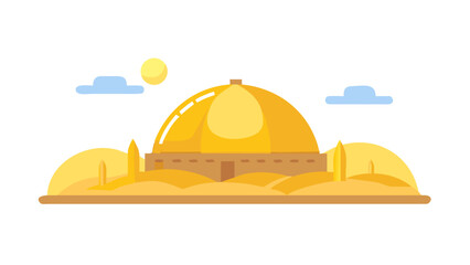 Illustrated dome structure in desert landscape © Devili