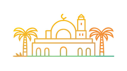 Illustrated mosque with palm trees