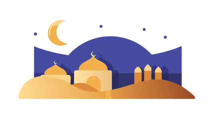 Illuminated mosque under moonlit sky © Devili