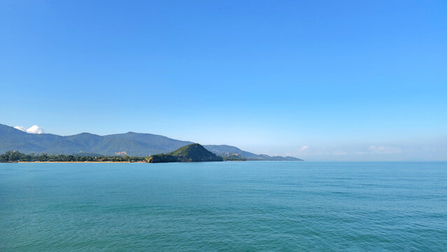 North coast of Island Ko Samui with sandy Mae Nam Beach and mountains, Surat Thani, Thailand.