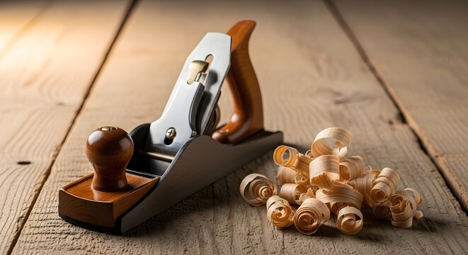 Wooden garlic press crushing fresh garlic cloves on rustic kitchen table