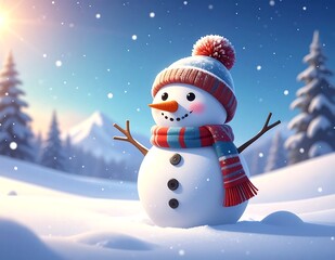 Fototapeta premium Charming Snowman in Winter Wonderland - A Festive Holiday Scene.