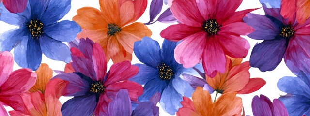 Vibrant Watercolor Floral Pattern with Seamless Design in Rich Colors for Unique Textures