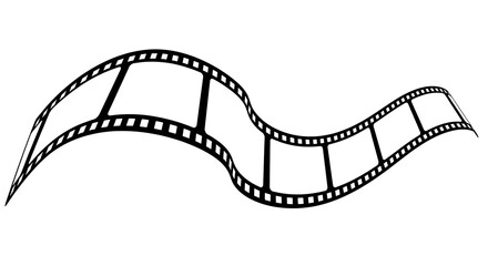 A black and white illustration of a film strip with perforated edges on white background