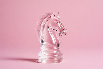 Knight chess piece metallic with pink reflective surface, glassy texture, and horse head design featuring strategy, game, board with figurine and sculpture elements for art, decoration projects,