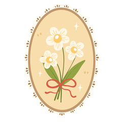 Vintage Floral Oval Frame Illustration &ndash; Cottagecore Decorative