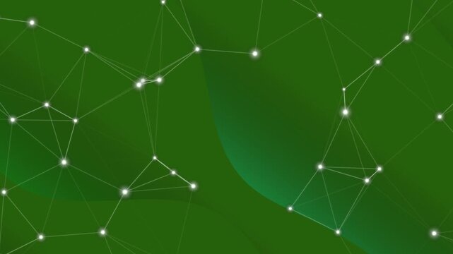 Network connections and data transfer visualized through glowing nodes and lines on a green gradient background