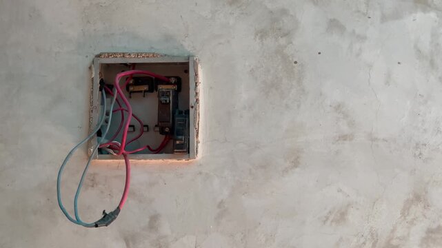 Main electrical outlet with power cord. fixing electrical wires in main fuse box. ideal for illustrating electrical repairs, maintenance, electrician services, and home improvement projects.