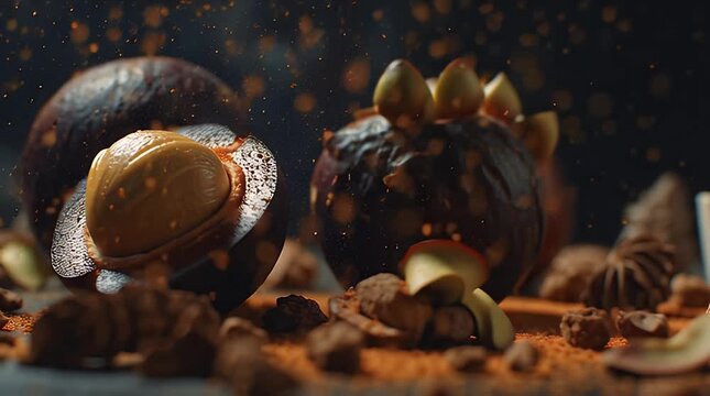 Closeup of cracked open nuts on table.