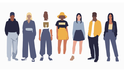 Obraz premium Trendy summer fashion people vector illustration diverse street style men women full length set