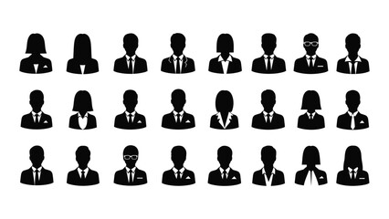 A group of business people silhouettes in two rows isolated on white background, Vector
