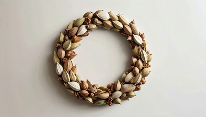 Obraz premium Seashell Wreath on White Background.
