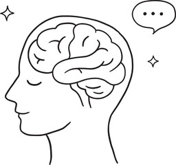 Brain and mental health vector set. Minimalist doodle of human head with brain, cute brain mascots exercising, having ideas, and self-care concepts. Ideal for psychology and education design.