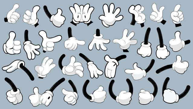 A collection of cartoon hands in various expressive poses and gestures