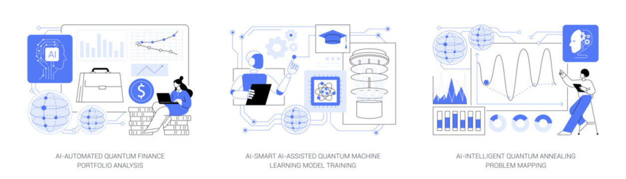 AI Applications in Quantum Computing abstract concept vector illustrations.