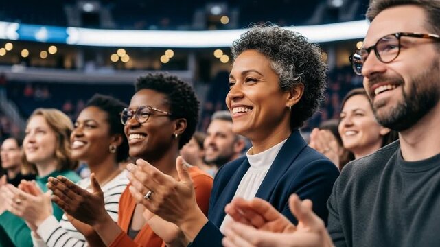 Diverse group of people applauding and celebrating together at an event