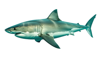 Fototapeta premium Isolated Great White Shark Carries Dangerous Reputation in Ocean, Marine Apex Predator