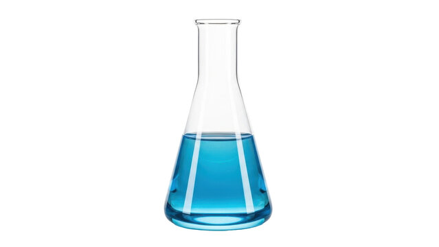 Isolated flask containing blue liquid in laboratory glassware for science experiment