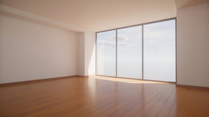 Obraz premium Modern empty room with large window and wooden floor