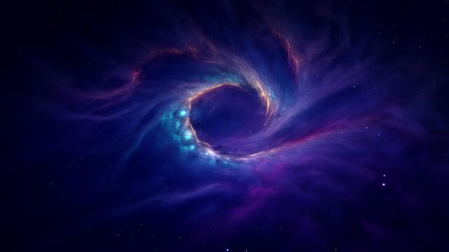 Flying through a vibrant swirling nebula in deep outer space
