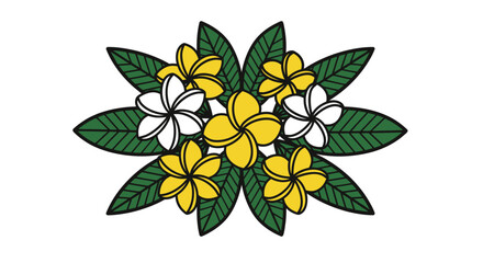 Vibrant Tropical Plumeria Flower Arrangement with Green Leaves