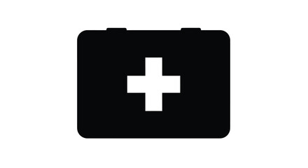 Obraz premium Simple black and white icon of a first aid kit with a white cross