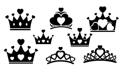 Love Heart Crown Silhouette Set – Black Royal Clip Art Vector Illustration © Crafts Home