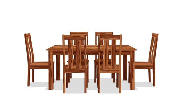 Solid Wood Sheesham 6 Seater Dining Table Set &ndash; Teak Finish Vector Illustration