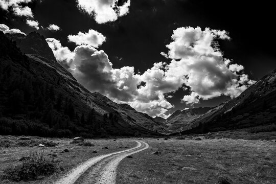 Summit of Val Bever with cloudy sky, St Moritz, Engadin, Grisons, Switzerland