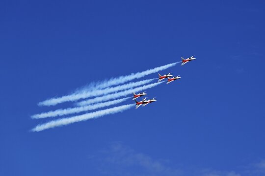 Formation flight of the Patrouille Suisse with the Northrop F-5E Tiger II, Zugerseefest 2022, Canton Zug, Switzerland