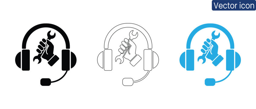Professional support technician icon set for technical assistance and customer service