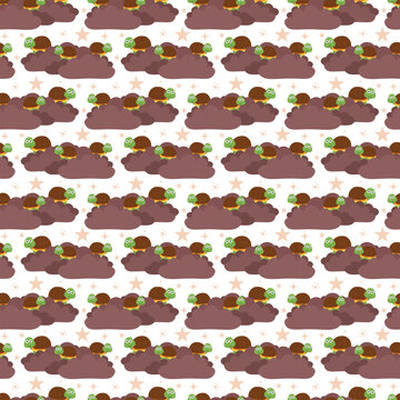 Cute turtle on dark cloud seamless pattern with stars for nursery wallpaper. Sweet dream design