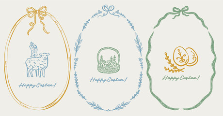Naklejka na ściany i meble Beautiful Set Of Whimsical Hand Drawn Easter frames, vector hand-drawn illustration
