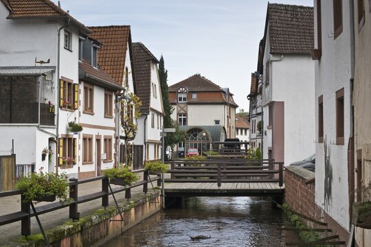Old town of Annweiler with the small river Queich, Rhineland-Palatinate, Germany