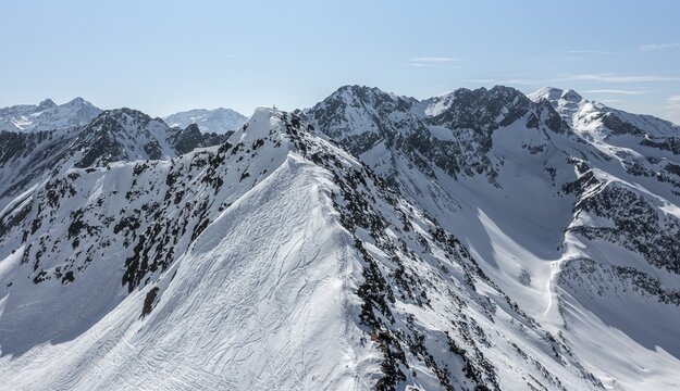 Mitterzeigerkogel, aerial view, peaks and mountains in winter, Sellraintal, K&uuml;htai, Tyrol, Austria