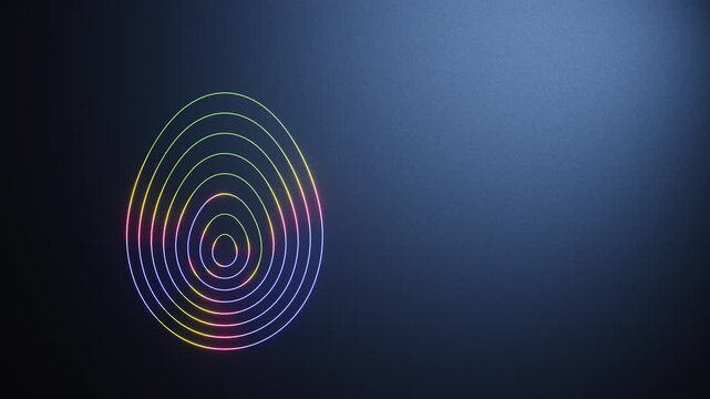 Abstract looped animation of a colorful neon easter egg with glowing concentric lines on a dark background