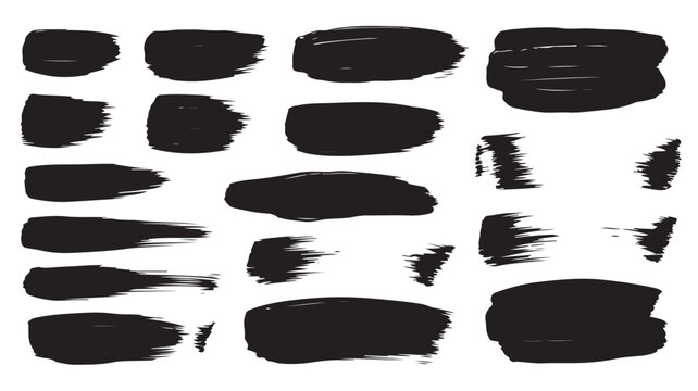 Collection of abstract black brush strokes and smudges in various shapes and sizes on a white background vector illustration
